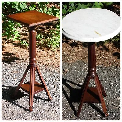 Vintage Victorian Solid Walnut 2 Tier Plant Stand Marble Top Pedestal Table • $265.50