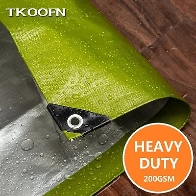 Extra Heavy Duty Tarpaulin Green Waterproof Sheet Thick Tarp Ground Canvas Cover • £6.99