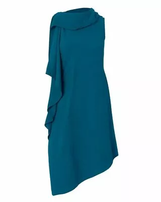 $250 • Buy ROLAND MOURET Arundel Asymmetric Draped Textured Crepe Dress Storm Blue Drape 6