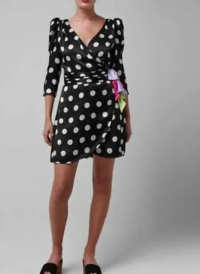 BNWT Olivia Rubin Ren Mini Dress 12 NEW Silk Polka Dot Bow Wrap 80s 90s £340 • £51.15