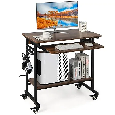 Rolling Computer Desk Home Office PC Workstation Laptop Table W/ Keyboard Tray • £52.95