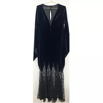 Torrid Black Velvet Fluted Maven Dress Lace V-Neck Morticia Halloween Size 1 XL  • $39.20