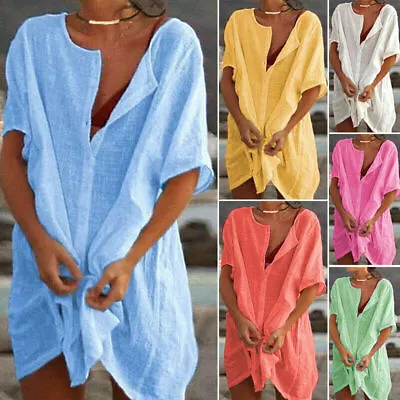 $19.66 • Buy Women Summer Beach Loose T Shirt Dress Long Shirt Tunic Tops Sundress Plus Size