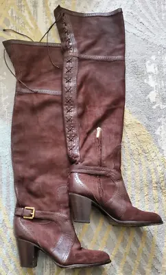 Vintage Christian Dior Brown Leather Thigh High Boots 39EU 9US • $150