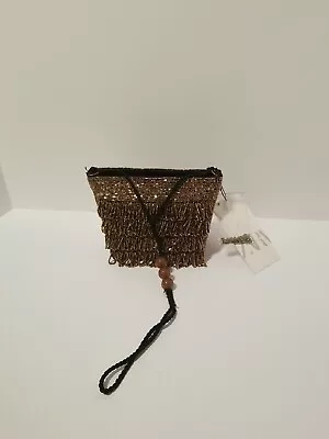 $20 • Buy Zara Gold Beaded Mini Bucket Bag Evening Wedding Prom Purse Clutch 