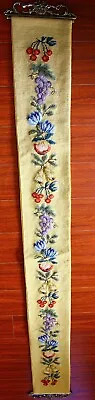 Vintage Handmade Wool Needlepoint Bell Pull Fruits Floral Brass Hardware 61  • $39.99