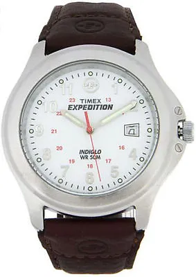 Timex T44381 Men's  Expedition  Brown Leather Watch Indiglo Date • $42