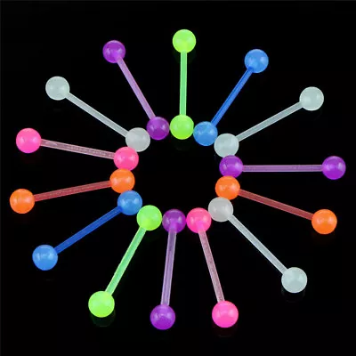 £3.59 • Buy 20pcs Luminous Ball Flexible Barbell Stud Tongue Ring Bars Piercing Body 