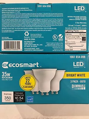 2 Boxes Ecosmart Bright White LED 1001 654 098 35W Replacement 3 Count Each GU10 • $8.99