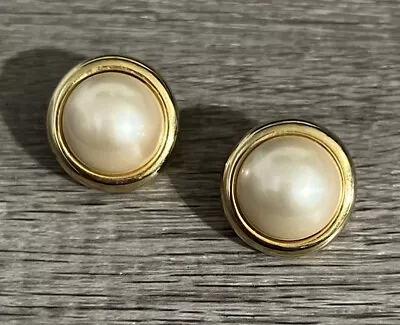 Vintage Marvella Signed Faux Pearl Cabochon Button Stud Post Earrings • $15.19