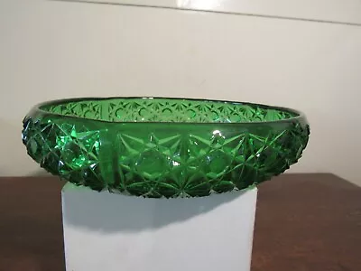 Vintage Large Emerald Green Pressed Cut Glass Bowl • $24.99