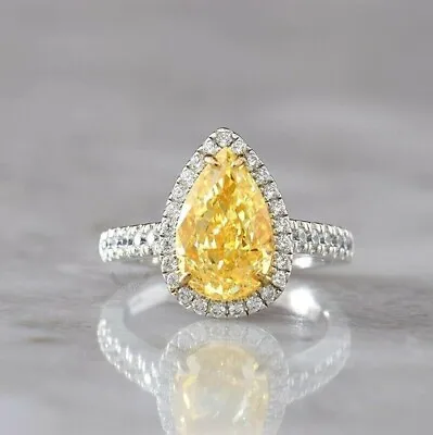 2Ct Pear Lab Created Citrine Diamond Women's Wedding Ring 14Ct White Gold Plated • $87.99