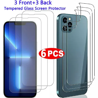 $15.99 • Buy 6 Pack Tempered Glass Front+Back Screen Protector For IPhone 14 13 12 Pro Max X