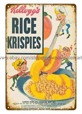 1960s Kellogg's Rice Krispies Cereal Metal Tin Sign Plaque Wall Art Ideas • £18