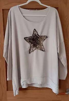 Made In Italy Lagenlook Sequin Star Sweatshirt In Stone. OSFA. • £12