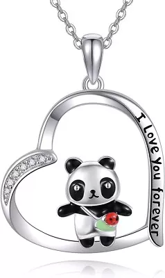 Sterling Silver Heart Panda Animal Necklace Pendant  Jewelry I Love You Forever • $57.92