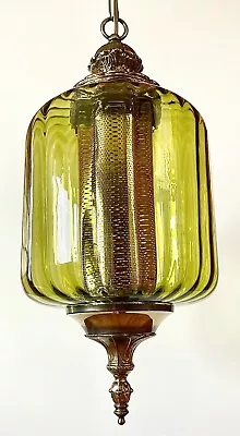 Vtg/Antique 1960's-70's Retro MCM Designer Green Glass Hanging Swag Light/Lamp  • $356.25