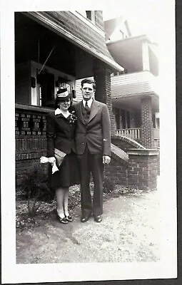 Vintage Photograph 1943 Men's Girls Hat/dress/legs/nylons/suit Fashion Old Photo • $6