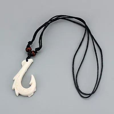 1Pcs Ethnic Tribal Yak Bone Maori Fish Hook Pendant Necklace Adjustable • $3.14