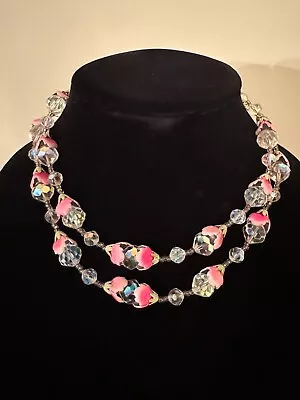 VTG Vendome Signed 2-strand Silver White Colorless Glass Beads Pink Accents • $11.50