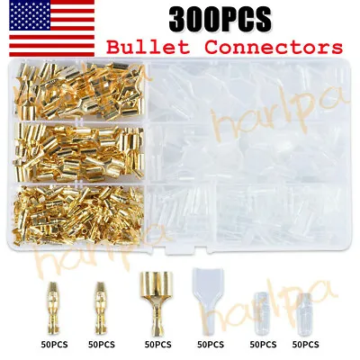 300x Motorcycle Brass Bullet Connectors Male&Female Electrical Wire Terminal Kit • $10.98