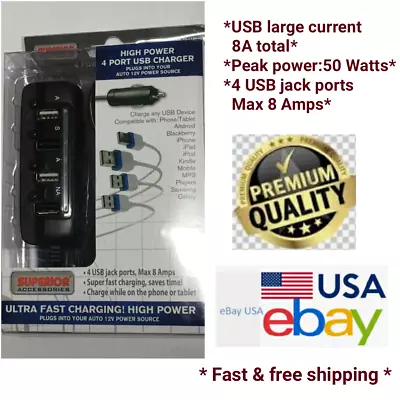 Superior High Power 4 Port USB Travel Car Charger • $9.99