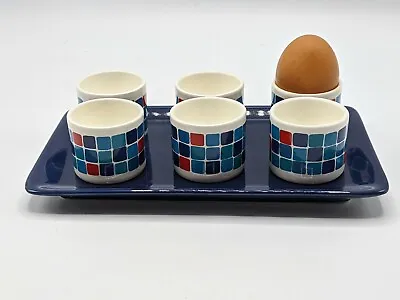 Vintage Melitta Germany Ceramic Egg Cup Set 6 Cups & Underplate Blue  • $22.95