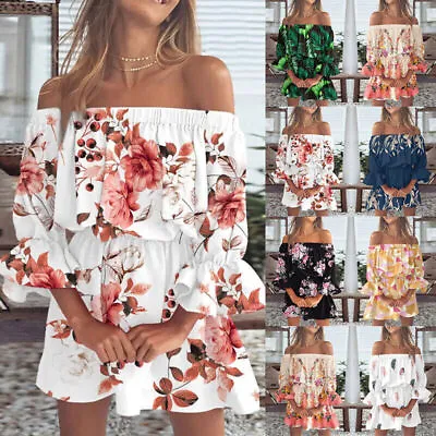 £11.95 • Buy Womens Strapless Floral Dress Plus Size Ladies Holiday Tunic Mini Dress Sundress