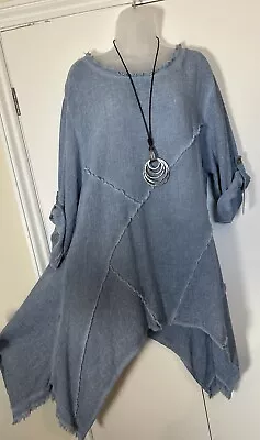 New Long Sided Linen/ Cotton TUNIC Top Sz 18 20 22 Made In Italy Cheesecloth • £16