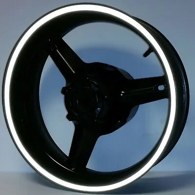 WHITE REFLECTIVE MOTORCYCLE RIM STRIPES WHEEL DECALS TAPE STICKERS Up To 19  Siz • $19.99