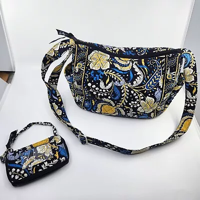 Vera Bradley Ellie Blue Yellow Floral Paisley Crossbody Bag & Wallet Retired • $37.98