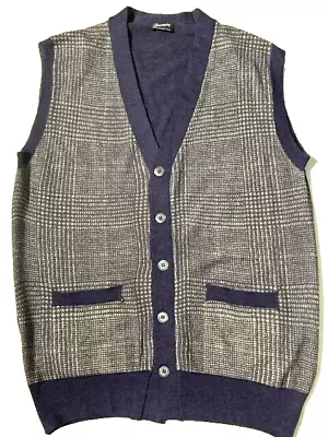 DRUMOHR Mens Superfine Merino Wool Glen Plaid Sweater Vest  Sz 40 Italy • $99