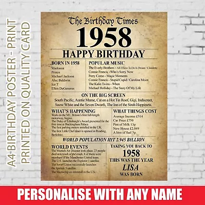 £4.69 • Buy 65th 1958 Birthday Present Gift Idea Poster Print Back In Edition Milestone -36
