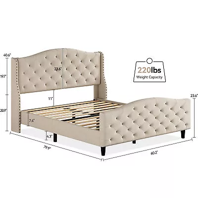 Upholstered King/Queen Size Bed Frame Tufted Platform With Headboard Footboard • $232.55