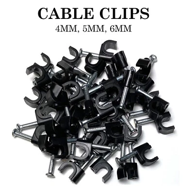 Round Cable Clips Wall 4mm 5mm 6mm 7mm 8mm 9mm 10mm 12mm  White Black Nail Plugs • £6.15