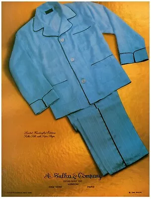 1981 A. Sulka & Company Print Ad Silk With Satin Stripe Luxury Pajamas 80's • $11.50