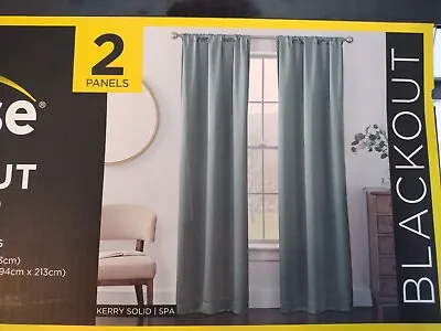 2 Spa Blue Eclipse Blackout Curtains 37 X 84  Kerry Rod Pocket One Pair • $24.99