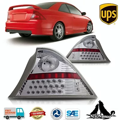 Chrome LED Tail Lights For 2001-2003 Honda Civic Coupe Clear Lens Brake Lamps • $143.99