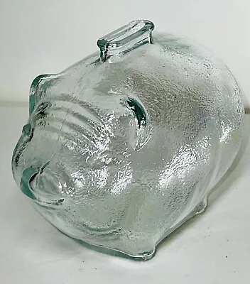 Vintage Anchor Hocking Textured Clear Glass Large PIGGY BANK • $25.99