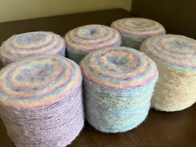 590g 6 Soft Rainbow Gradient  Mohair Yarn Cake Polyester Elastic Unknown Brand • $15.90