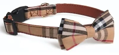 Dog Lead & Bow Collar Made Of Leather With Tartan Design Pet Decoration • £7.99