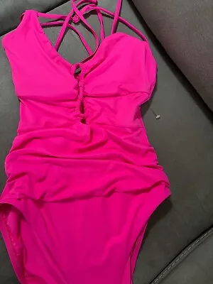 New La Blanca Island Goddess  Underwire Lace Up One Piece Swimsuit 10 Pop Pink • $39.50