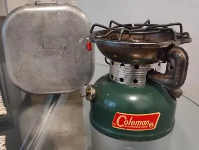 Vtg 1970 COLEMAN 502 SPORTSTER SINGLE BURNER CAMPING STOVE W/metal Case • $90