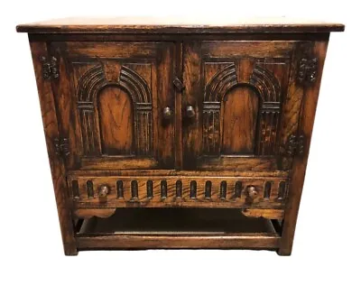 Handsome Vintage Carved Oak Sideboard / Drinks Cabinet • £369