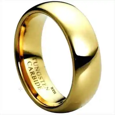 New Boxed Gold Tone Tungsten Carbide Mens Wedding Engagement Band Ring 8mm • £39.99