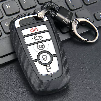 Silicone Carbon Fiber Smart Key Fob Chian Case Cover For 2017-2023 Ford Lincoln • $9.19