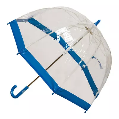 Clifton Kids 67cm Clear PVC Dome/Birdcage Umbrella Wind Resistant Blue Border • $29.95