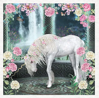 £2.45 • Buy Fantasy-Unicorn With English Roses- Fabric Craft Panels 100% Cotton Or Polyester