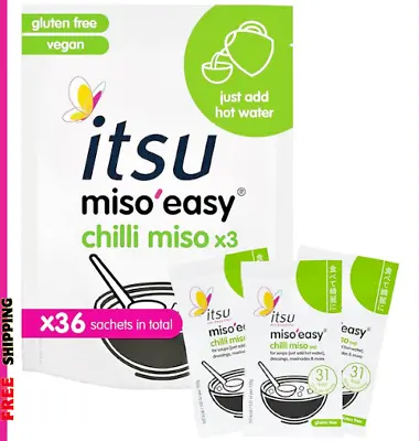 Itsu Chilli Miso Soup Instant Miso'Easy Chilli Miso Paste Pack Of 12 - 36 Soups • £21.98