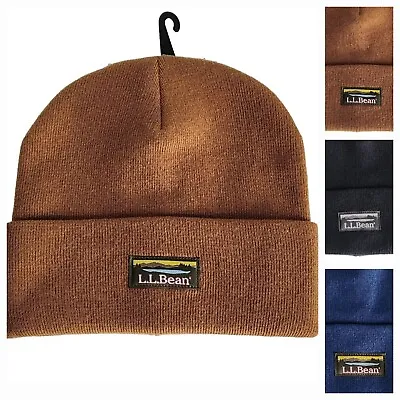 L.L. Bean Cuffed Knit Beanie Solid Katahdin Logo Winter Hat Beige Black Blue New • $17.99